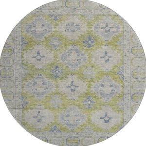 HomeRoots 8' Artichoke Green & Blue Oriental Round Rug - UV Protected, Washable, Perfect for Busy Homes! 700472