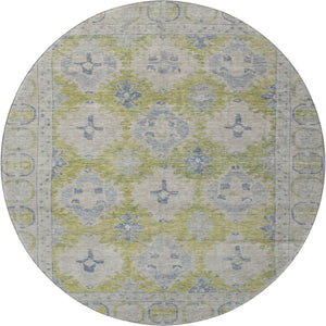HomeRoots 8' Artichoke Green & Blue Oriental Round Rug - UV Protected, Washable, Perfect for Busy Homes! 700472