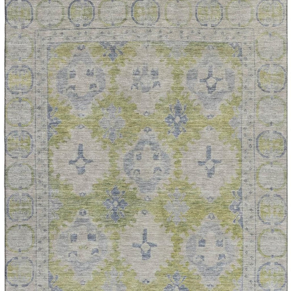 HomeRoots 8' X 10' Artichoke Green & Blue Oriental Washable Area Rug - UV Protected, Stain Resistant, Stylish! 700473