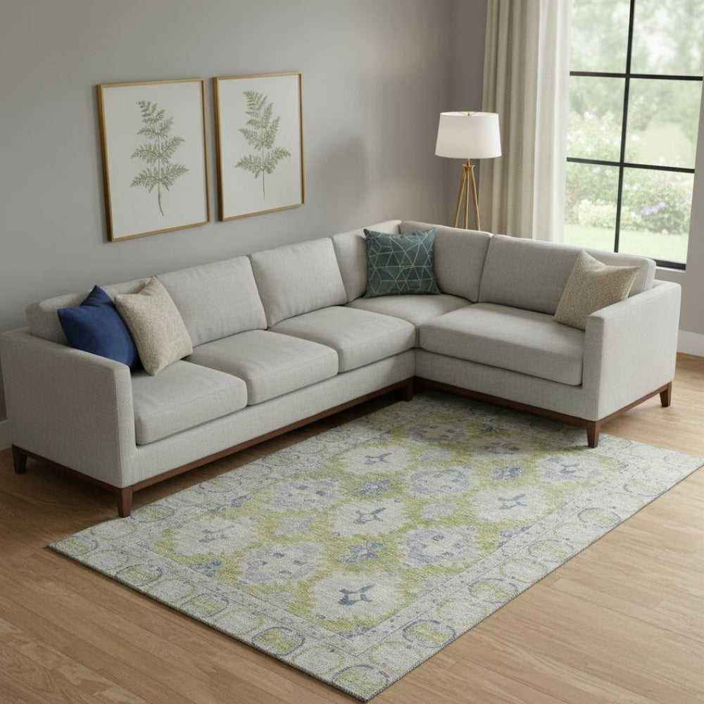 HomeRoots 9' X 12' Artichoke Green & Blue Oriental Area Rug – Stain Resistant, UV Protected, Durable Design! 700474