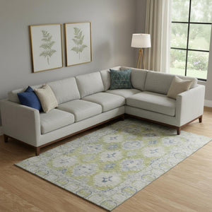 HomeRoots 9' X 12' Artichoke Green & Blue Oriental Area Rug – Stain Resistant, UV Protected, Durable Design! 700474