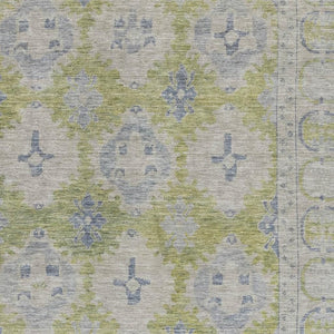 HomeRoots 10' X 14' Artichoke Green & Blue Oriental Washable Area Rug - Durable, Stain Resistant, UV Safe! 700475