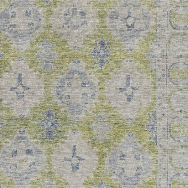 HomeRoots 10' X 14' Artichoke Green & Blue Oriental Washable Area Rug - Durable, Stain Resistant, UV Safe! 700475