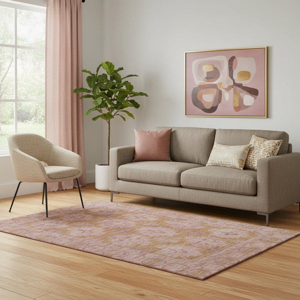 HomeRoots 5' X 8' Blush and Orange Oriental Area Rug - Stylish, Washable, UV-Protected for Family-Friendly Spaces 700477
