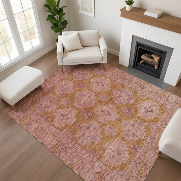 HomeRoots 5' X 8' Blush and Orange Oriental Area Rug - Stylish, Washable, UV-Protected for Family-Friendly Spaces 700477