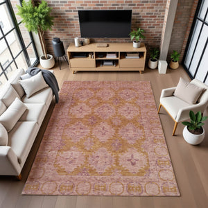 HomeRoots 5' X 8' Blush and Orange Oriental Area Rug - Stylish, Washable, UV-Protected for Family-Friendly Spaces 700477