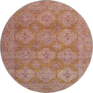 HomeRoots 8' Blush and Orange Oriental Round Rug - Stain-Resistant, UV-Protected, Non-Slip for Style & Durability 700478
