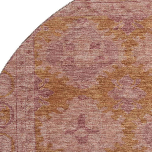 HomeRoots 8' Blush and Orange Oriental Round Rug - Stain-Resistant, UV-Protected, Non-Slip for Style & Durability 700478