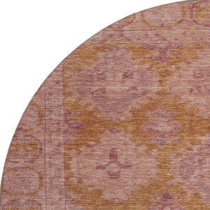 HomeRoots 8' Blush and Orange Oriental Round Rug - Stain-Resistant, UV-Protected, Non-Slip for Style & Durability 700478