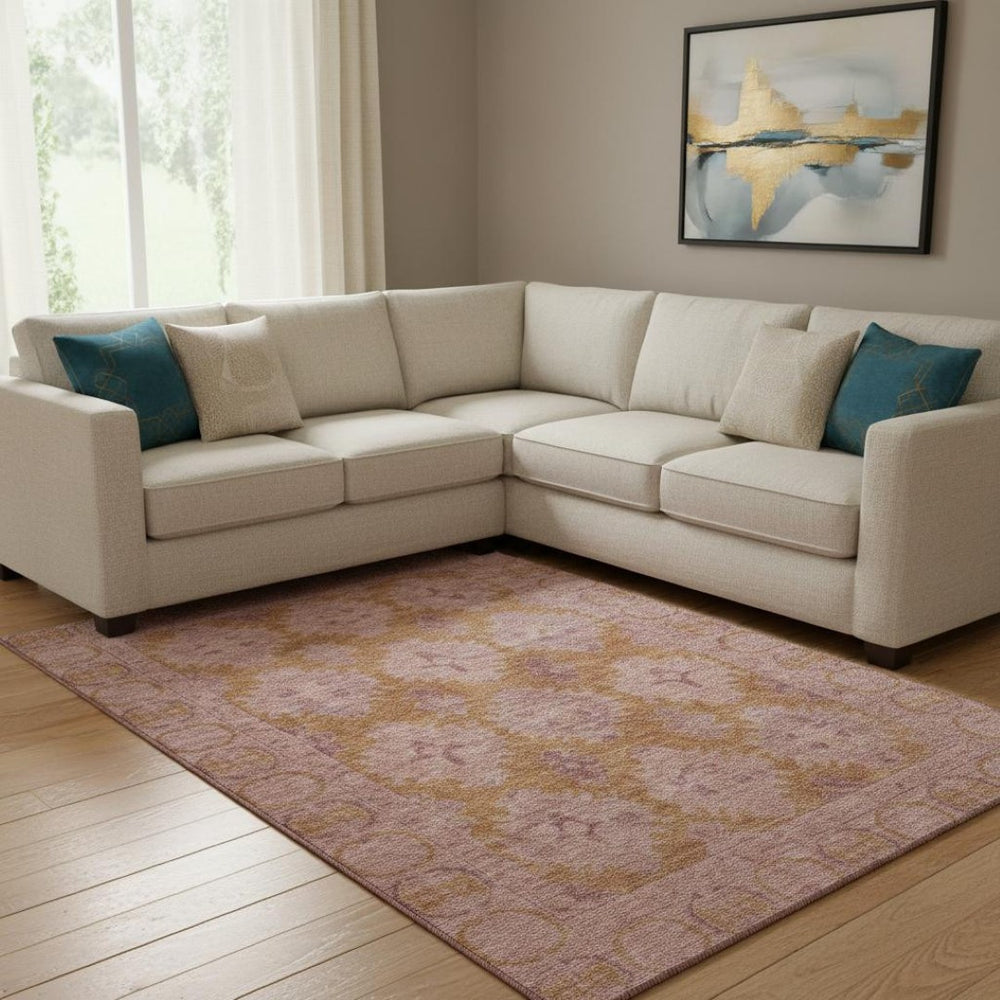 HomeRoots 8' X 10' Blush and Orange Oriental Area Rug – Durable, Washable, UV-Protected, Ideal for Homes with Kids 700479