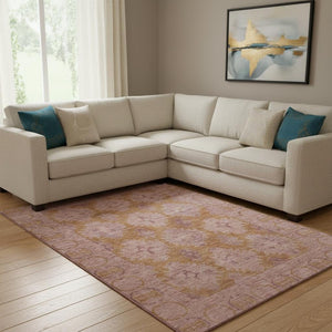 HomeRoots 8' X 10' Blush and Orange Oriental Area Rug – Durable, Washable, UV-Protected, Ideal for Homes with Kids 700479