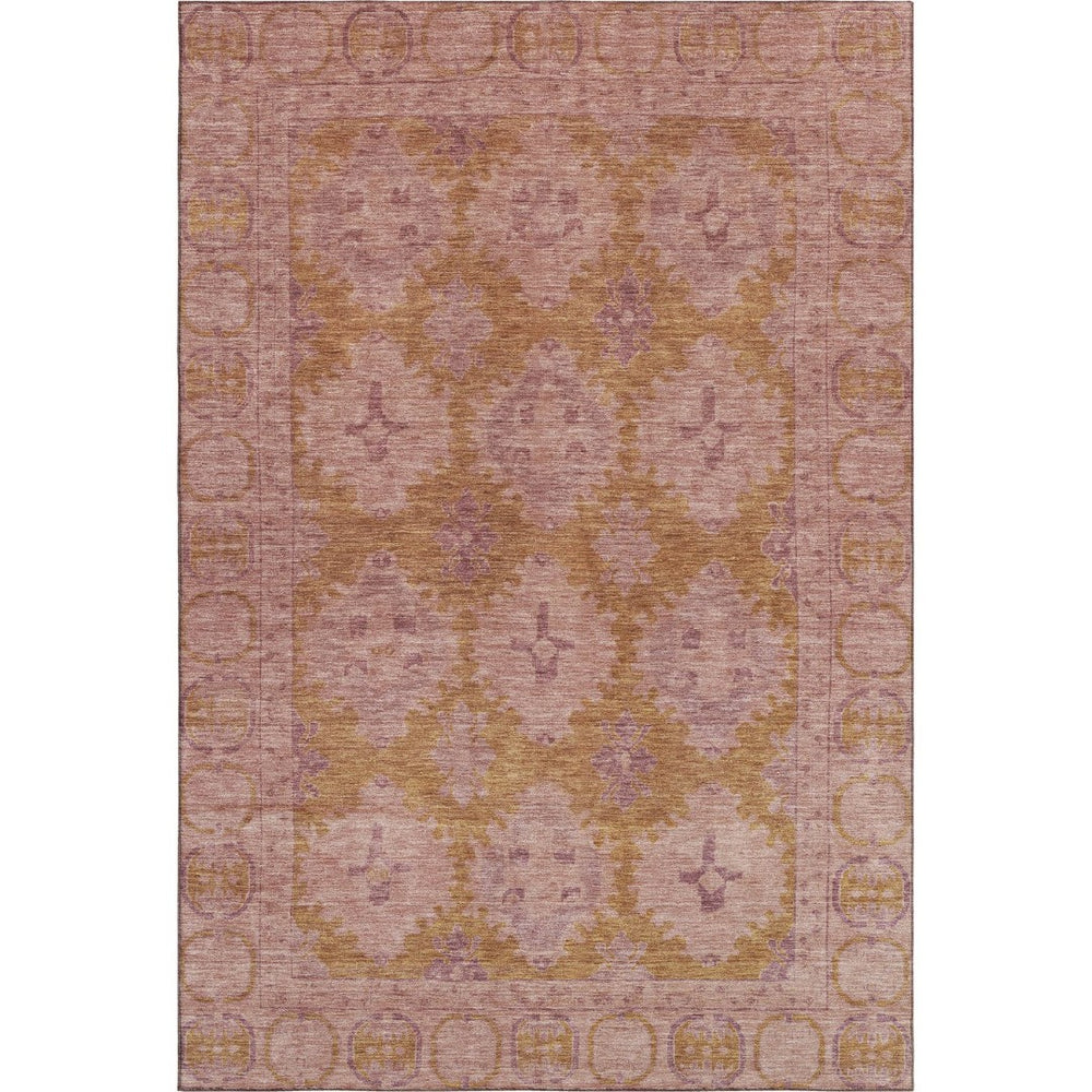 HomeRoots 10' Blush and Orange Oriental Washable Area Rug with UV Protection for Stylish Family Spaces 700481