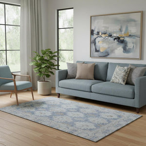 HomeRoots 5' X 8' Blue and Brown Oriental Washable Area Rug with UV Protection – Perfect for Busy Homes! 700483