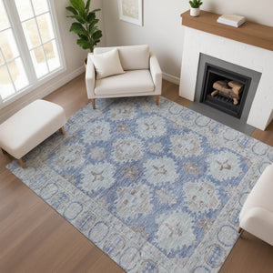 HomeRoots 5' X 8' Blue and Brown Oriental Washable Area Rug with UV Protection – Perfect for Busy Homes! 700483
