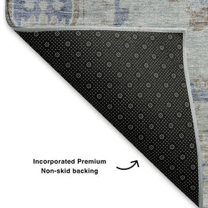 HomeRoots 5' X 8' Blue and Brown Oriental Washable Area Rug with UV Protection – Perfect for Busy Homes! 700483