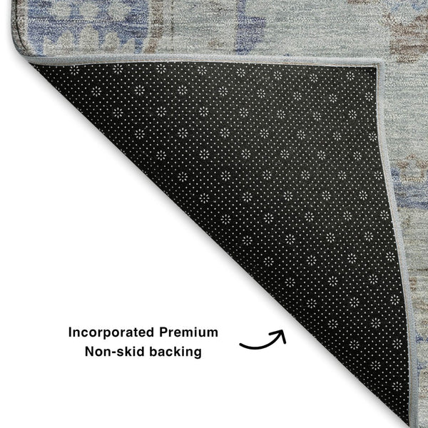HomeRoots 5' X 8' Blue and Brown Oriental Washable Area Rug with UV Protection – Perfect for Busy Homes! 700483