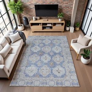 HomeRoots 5' X 8' Blue and Brown Oriental Washable Area Rug with UV Protection – Perfect for Busy Homes! 700483