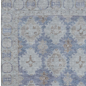 HomeRoots 5' X 8' Blue and Brown Oriental Washable Area Rug with UV Protection – Perfect for Busy Homes! 700483