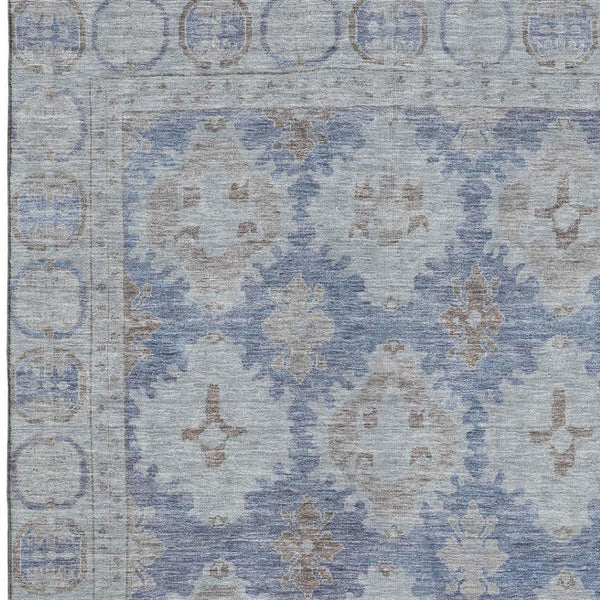 HomeRoots 5' X 8' Blue and Brown Oriental Washable Area Rug with UV Protection – Perfect for Busy Homes! 700483