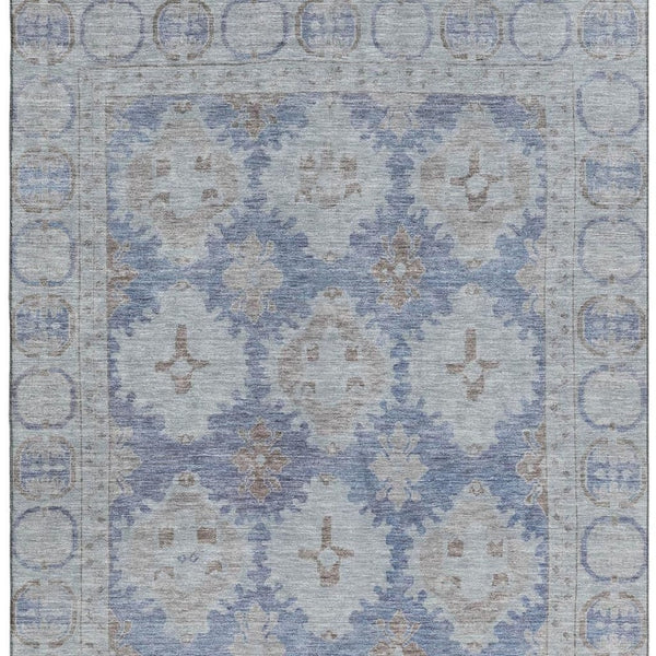 HomeRoots 5' X 8' Blue and Brown Oriental Washable Area Rug with UV Protection – Perfect for Busy Homes! 700483