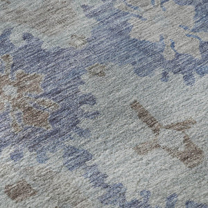 HomeRoots 8' Blue and Brown Oriental Washable Round Rug – UV Protected, Stain Resistant, Ideal for High-Traffic Areas 700484