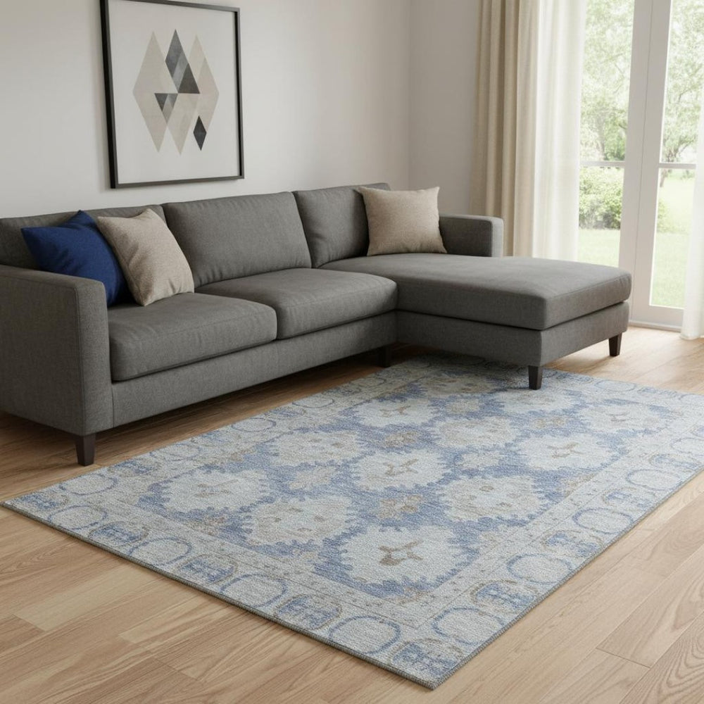 HomeRoots 8' X 10' Blue and Brown Oriental Area Rug - Stain-Resistant, UV Protected, Comfortable & Stylish! 700485