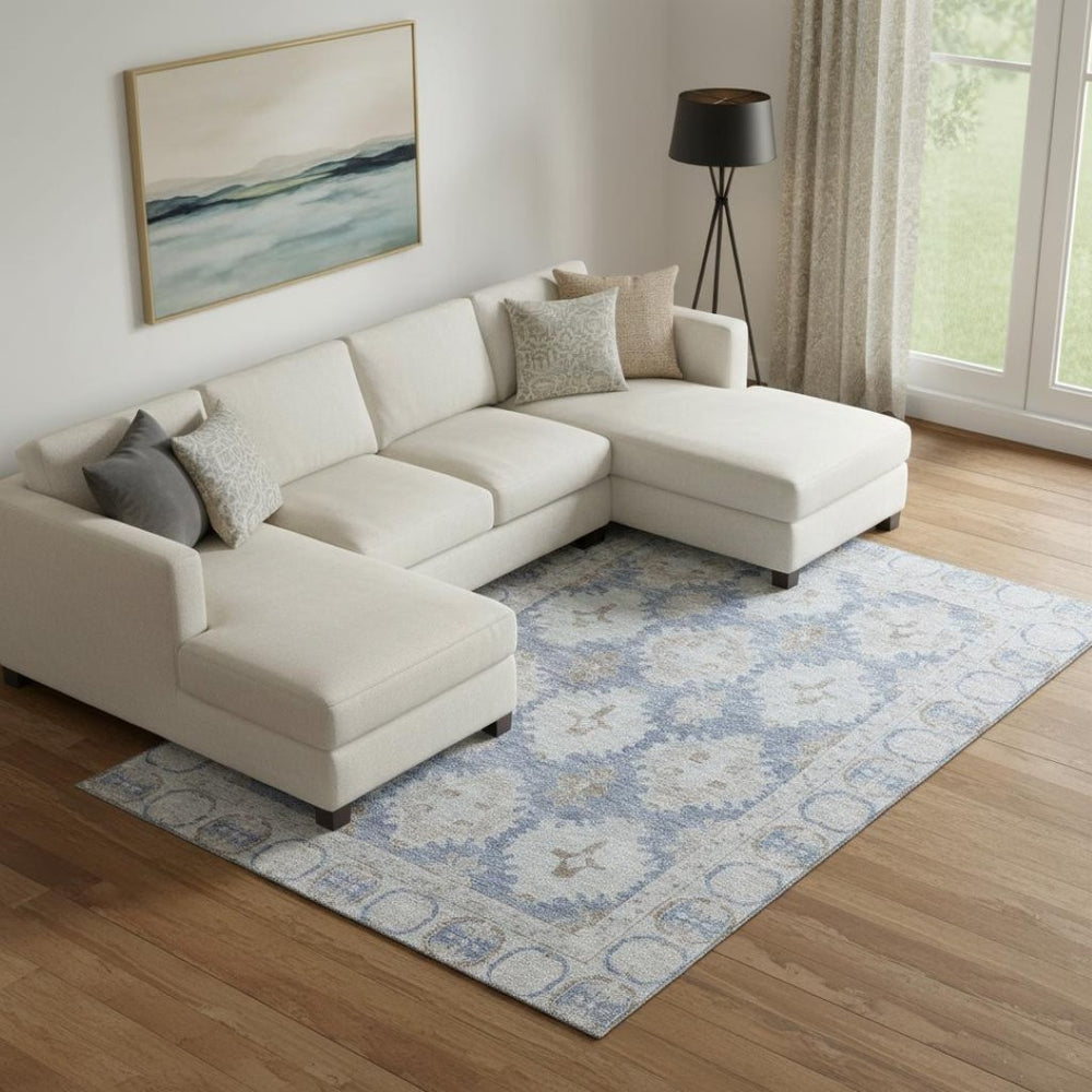 HomeRoots 9' X 12' Blue and Brown Oriental Area Rug - Washable, UV Protected, Durable for High-Traffic Spaces 700486