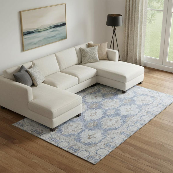 HomeRoots 9' X 12' Blue and Brown Oriental Area Rug - Washable, UV Protected, Durable for High-Traffic Spaces 700486