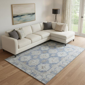 HomeRoots 10' X 14' Blue & Brown Washable Oriental Area Rug with UV Protection - Durable, Stain-Resistant Design! 700487