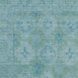 HomeRoots 5' X 8' Teal & Aqua Oriental Area Rug - Washable, UV Protected, Stain Resistant for Easy Care 700489