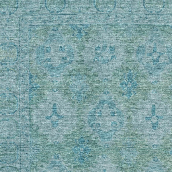 HomeRoots 5' X 8' Teal & Aqua Oriental Area Rug - Washable, UV Protected, Stain Resistant for Easy Care 700489