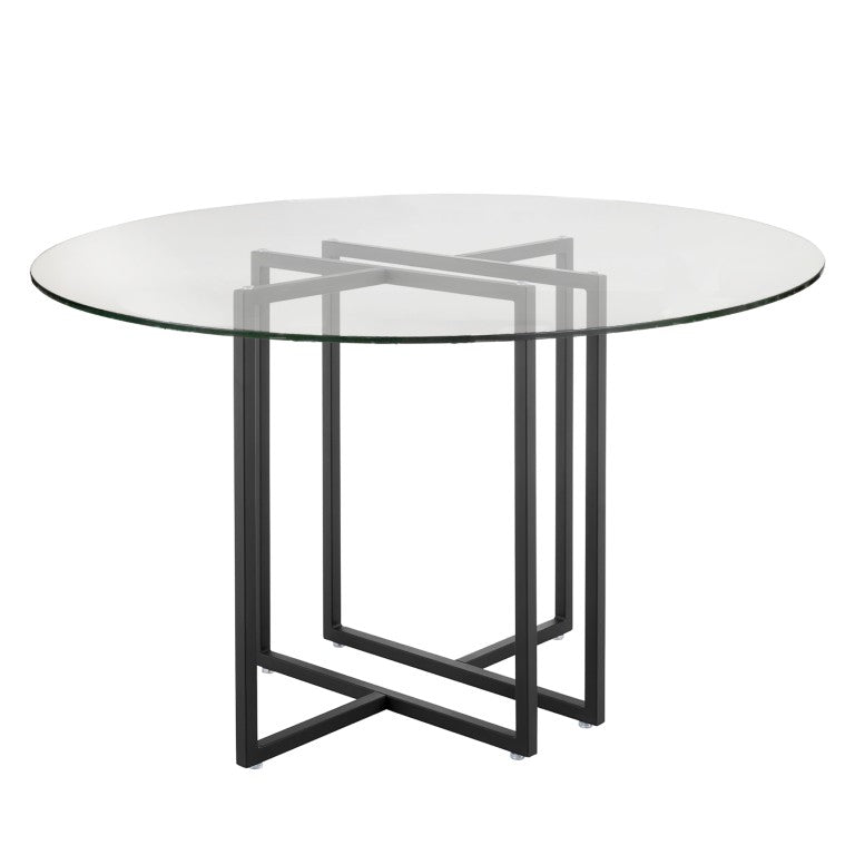 EuroStyle Legend Round Glass Dining Table with Architectural Steel Base for Modern Spaces Matte Black 70048BLK-KIT