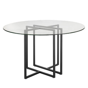 EuroStyle Legend Round Glass Dining Table with Architectural Steel Base for Modern Spaces Matte Black 70048BLK-KIT