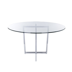 EuroStyle Legend Round Glass Dining Table with Architectural Steel Base for Modern Spaces Chrome 70048CHRM-KIT