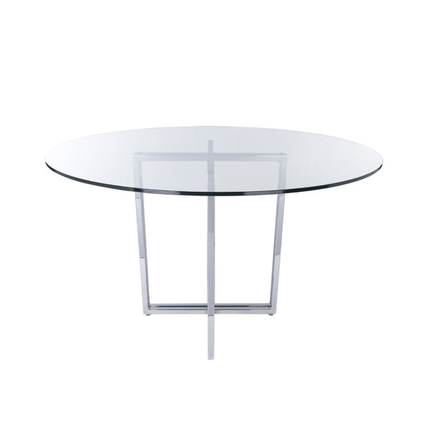 EuroStyle Legend Round Glass Dining Table with Architectural Steel Base for Modern Spaces Chrome 70048CHRM-KIT