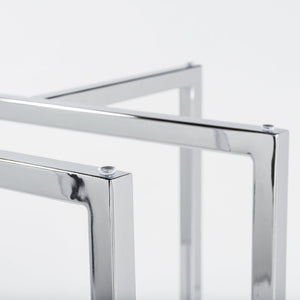 EuroStyle Legend Round Glass Dining Table with Architectural Steel Base for Modern Spaces Chrome 70048CHRM-KIT