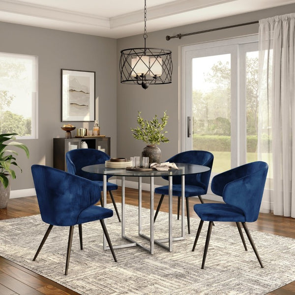 EuroStyle Legend Round Glass Dining Table with Architectural Steel Base for Modern Spaces Brushed Stainless Steel 70048SS-KIT