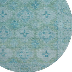 HomeRoots 8' Teal and Aqua Oriental Round Rug - Washable, UV-Protected, Durable & Stylish Home Décor Piece 700490