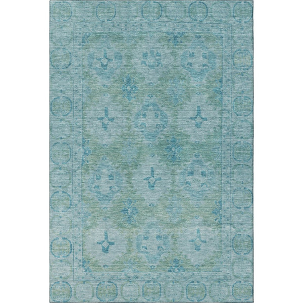 HomeRoots 8' X 10' Teal and Aqua Oriental Area Rug - Durable, UV-Protected, Stain-Resistant for Busy Homes! 700491