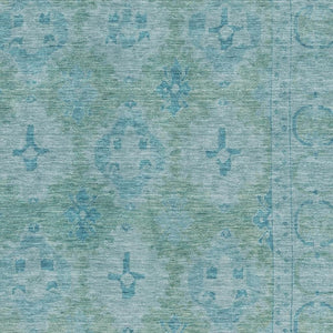 HomeRoots 9' X 12' Teal And Aqua Oriental Area Rug – Durable, Stain-Resistant, UV Protected & Non-Slip Design! 700492