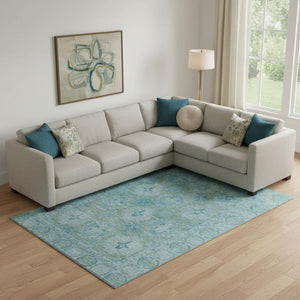 HomeRoots 10' Teal and Aqua Oriental Washable Area Rug - Durable, UV-Protected, Ideal for Busy Homes & Kids 700493