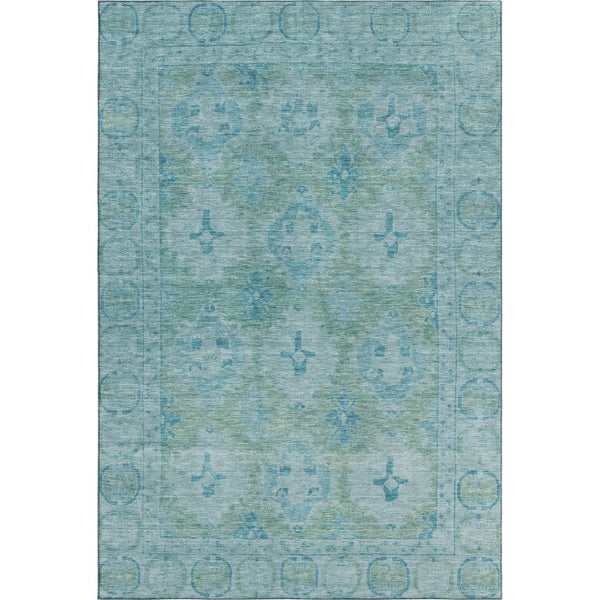 HomeRoots 10' Teal and Aqua Oriental Washable Area Rug - Durable, UV-Protected, Ideal for Busy Homes & Kids 700493
