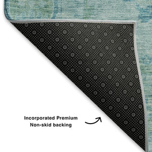 HomeRoots 10' Teal and Aqua Oriental Washable Area Rug - Durable, UV-Protected, Ideal for Busy Homes & Kids 700493