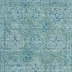 HomeRoots 10' Teal and Aqua Oriental Washable Area Rug - Durable, UV-Protected, Ideal for Busy Homes & Kids 700493