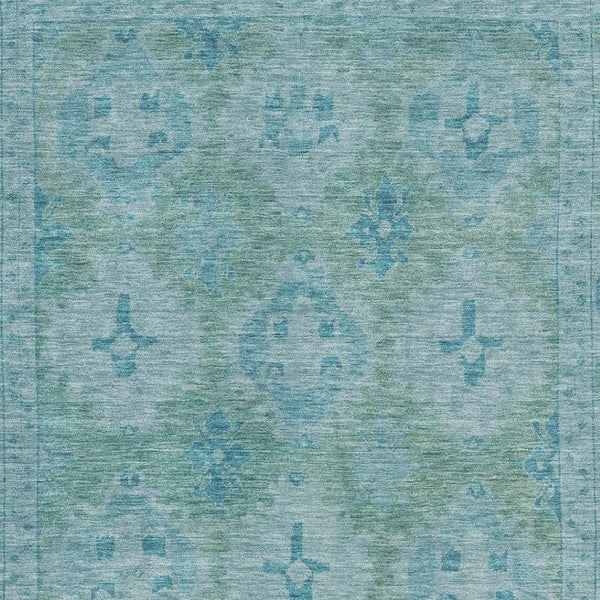 HomeRoots 10' Teal and Aqua Oriental Washable Area Rug - Durable, UV-Protected, Ideal for Busy Homes & Kids 700493