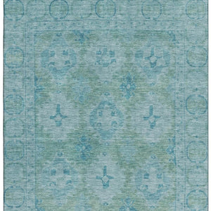 HomeRoots 10' Teal and Aqua Oriental Washable Area Rug - Durable, UV-Protected, Ideal for Busy Homes & Kids 700493