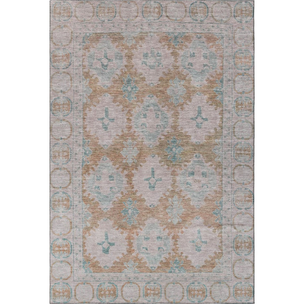 HomeRoots 5' X 8' Terra Cotta & Teal Oriental Area Rug - Durable, Stain-Resistant, UV Protected for Homes 700495