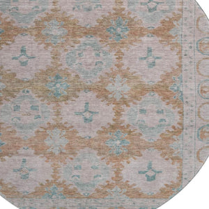 HomeRoots 8' Terra Cotta and Teal Round Area Rug - Durable, Washable, UV Protected for Family-Friendly Spaces! 700496