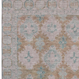 HomeRoots 8' X 10' Terra Cotta and Teal Oriental Washable Area Rug – Stylish, Durable, and UV-Resistant Elegance 700497