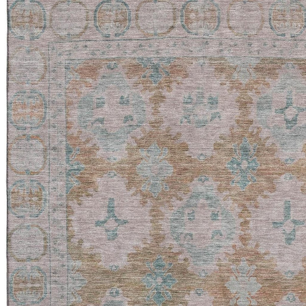 HomeRoots 8' X 10' Terra Cotta and Teal Oriental Washable Area Rug – Stylish, Durable, and UV-Resistant Elegance 700497